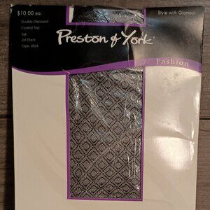 Preston & York Control Top Pantyhose Double Diamond Jet Black Size Tall New